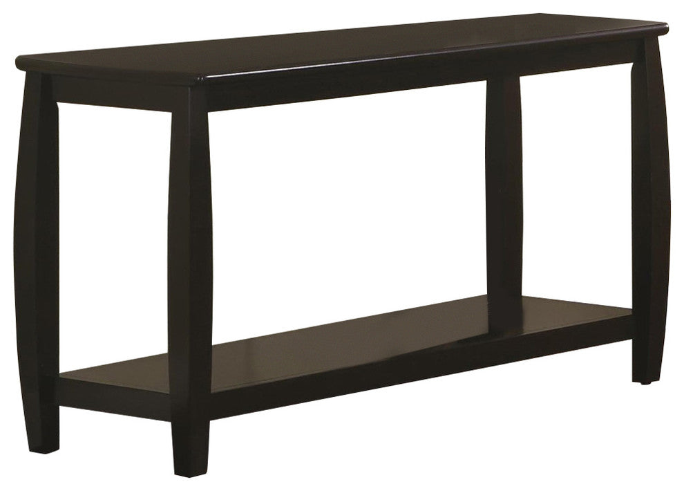Benzara BM184885 Solid Wood Sofa Table, Slightly Rounded Shape, Dark Brown
