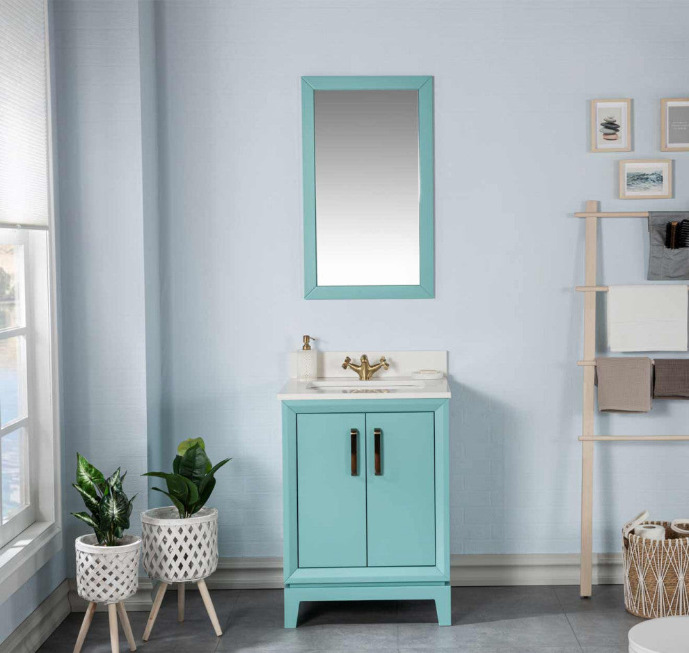 Fabia Collection 24" Bathroom Vanity With Sink, Mirror, Countertop, Turquoise