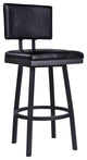 26" Vintage Black on Black Faux Leather Rectangular Swivel Armless Bar Stool