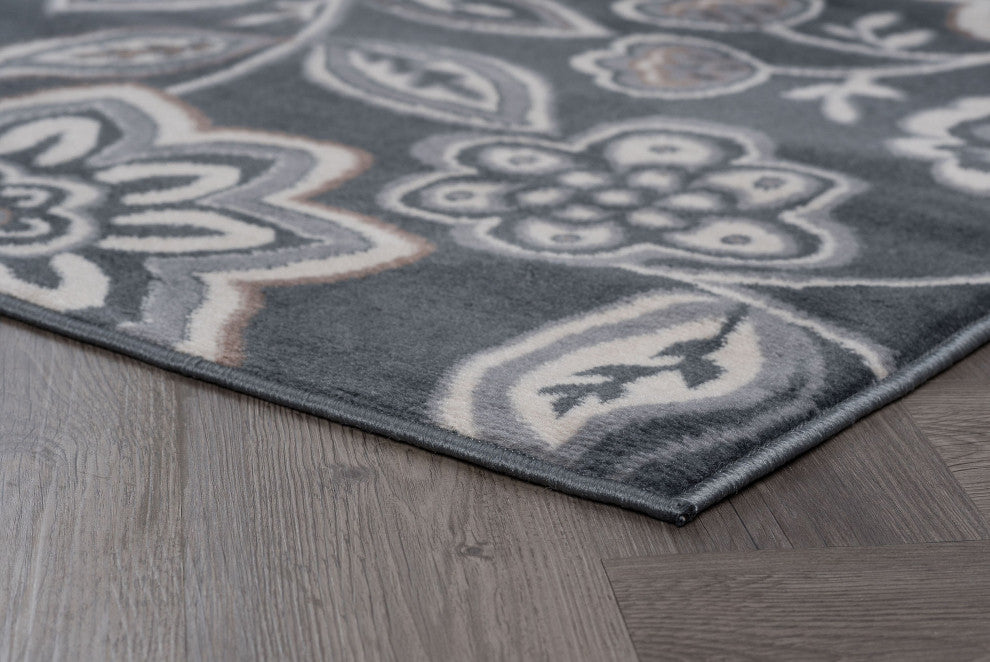 Emmalyn Transitional Floral Gray Rectangle Area Rug, 5'x7'