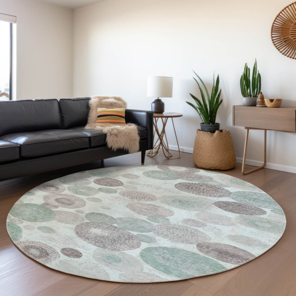 Machine Washable Indoor/Outdoor Chantille ACN1896 Mint 8' x 8' Round Rug