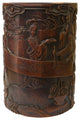 Chinese Bamboo Relief Scholars Motif Carving Brush Pen Holder Art ws2139S
