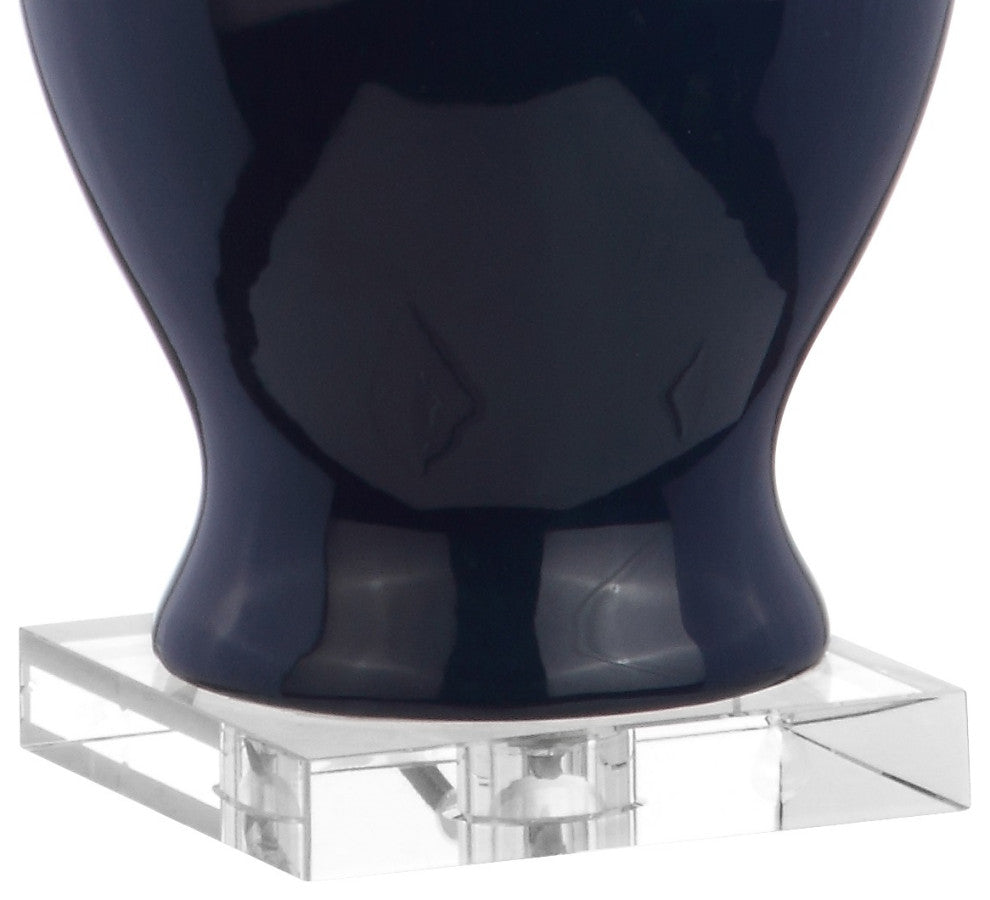 Liberty 31" Ceramic and Crystal Table Lamp, Navy and Clear