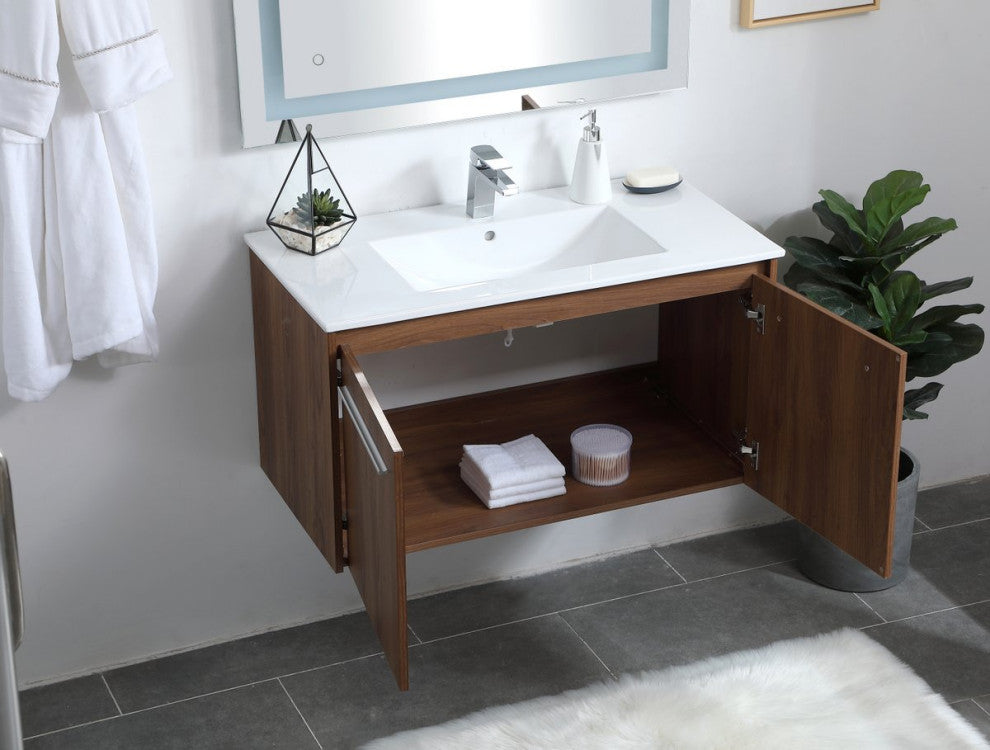 Single Bathroom Floating Vanity, Walnut Brown, 36"