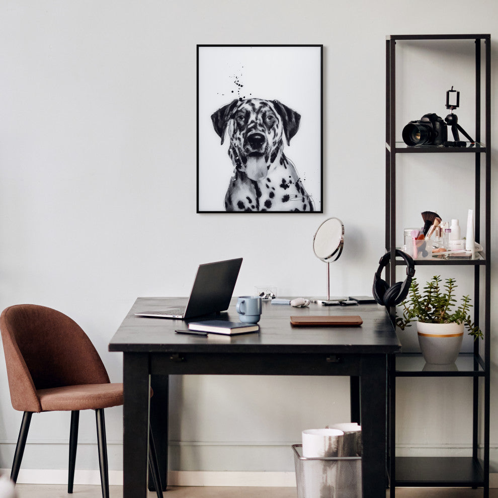 "Dalmatian" Black and White Pet Art on Printed Glass Encased with Anodized Frame