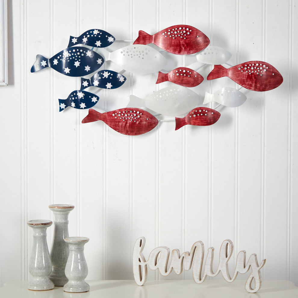 39" Patriotic Metal Fishes Wall Art Decor