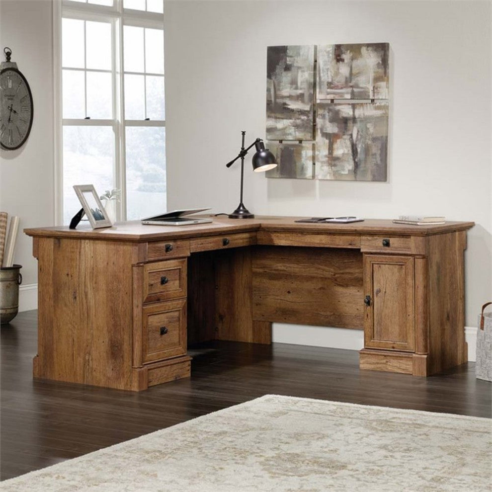 Bowery Hill Contemporary Wood L-Shape Computer Desk in Vintage Oak