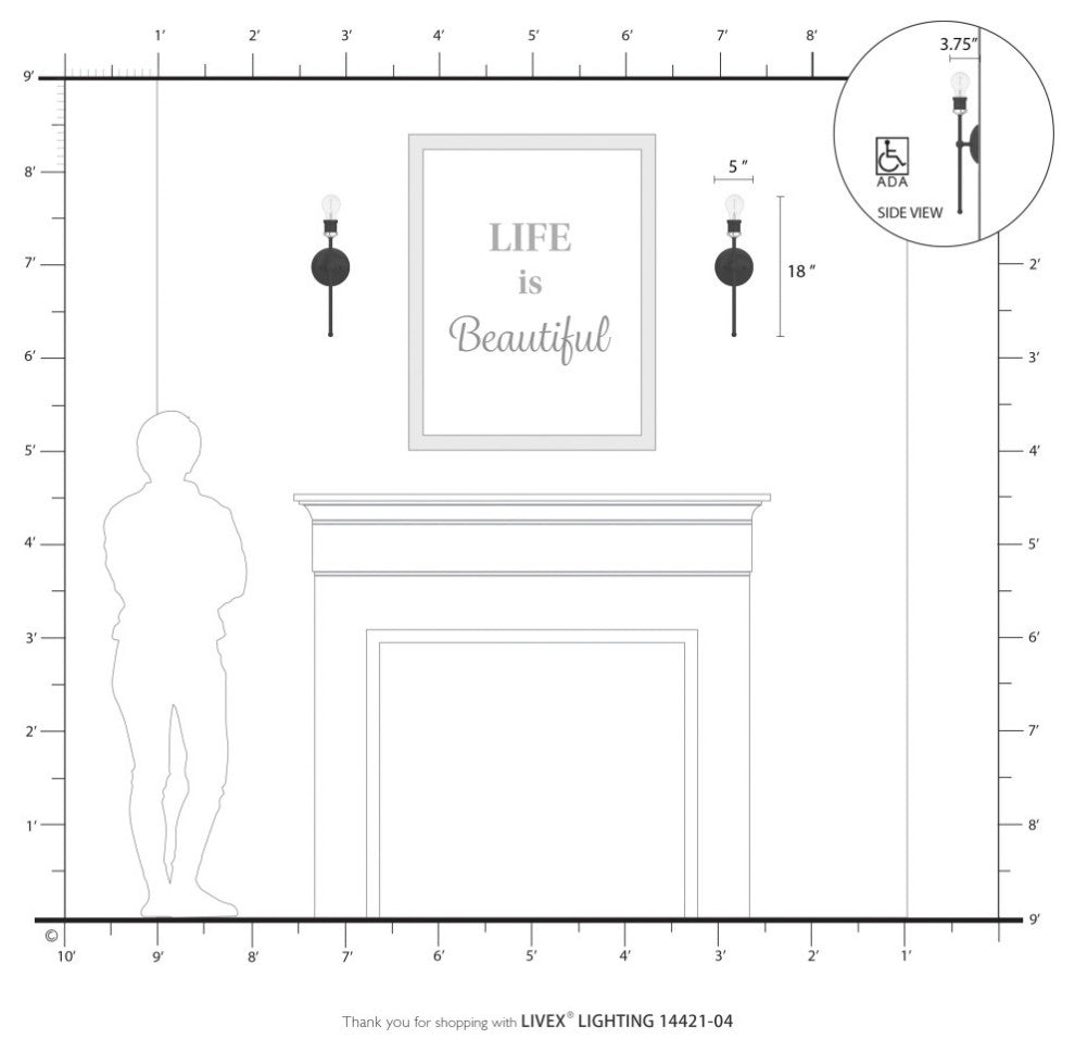 Lansdale 1 Light Black With Brushed Nickel Accents ADA Single Sconce