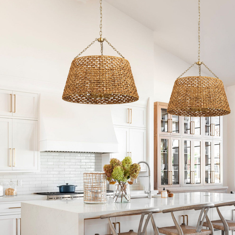Farmhouse Painted Gold 6-Light Unique Hand Woven Oversize Pendant Light