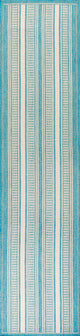 Haynes Modern Double Stripe Indoor/Outdoor Area Rug, Aqua/Beige, 2x8
