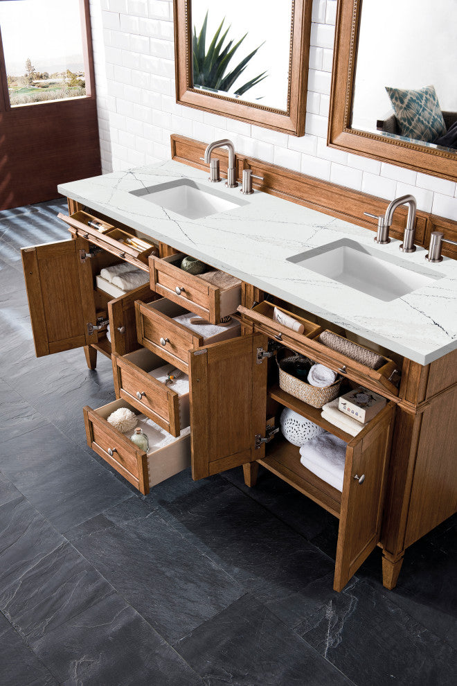 James Martin 650-V72-SBR-3ENC 72" Saddle Brown Double Vanity w/ 3 CM Quartz Top