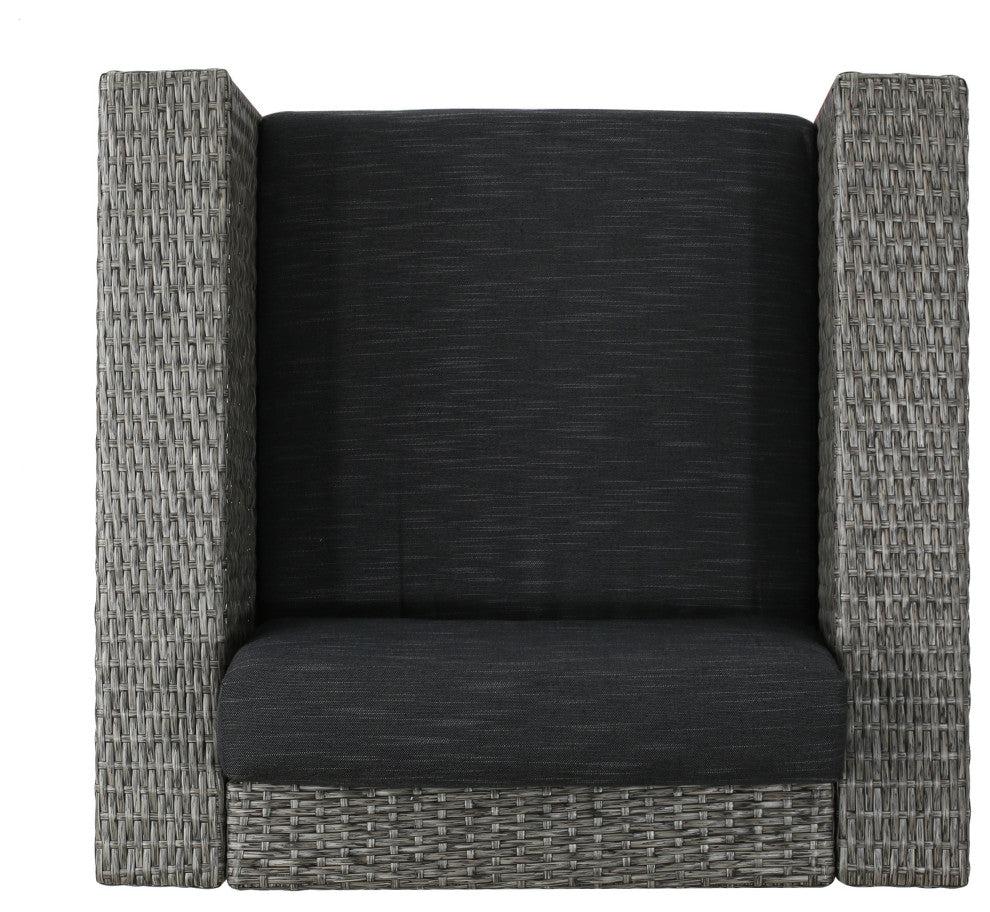 GDF Studio Venice Outdoor Wicker Swivel Club Chair, Mix Black/Dark Gray, Single