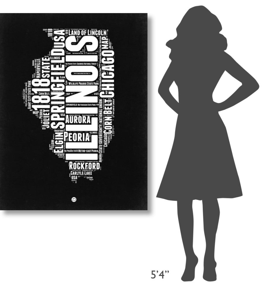 "Illinois Black and White Map" Fine Art Print