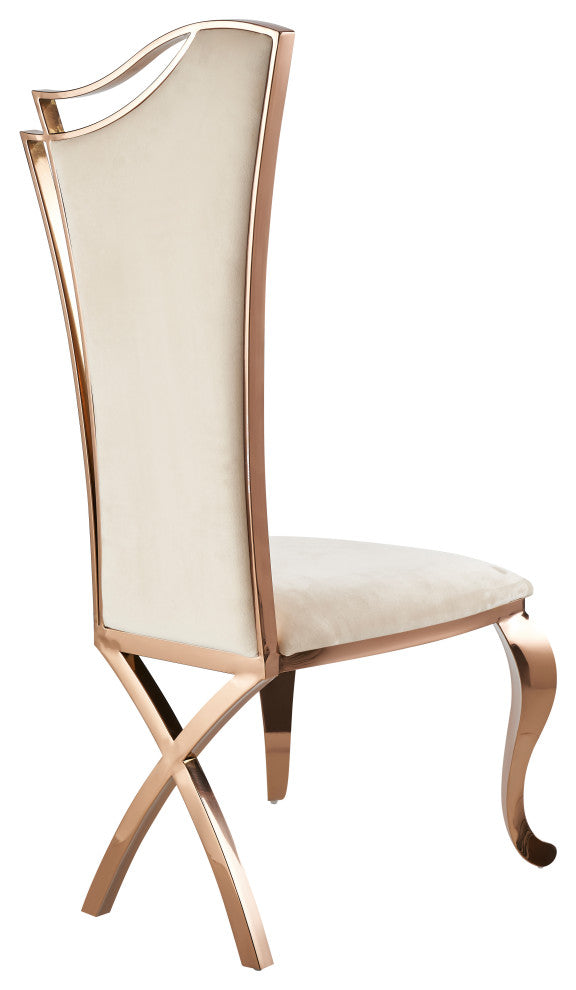 Modrest Bonnie Beige Velvet and Rose Gold Dining Chair, Set of 2