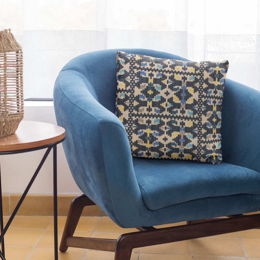 Plutus Blue Morocco Damask Luxury Throw Pillow, 22"x22"