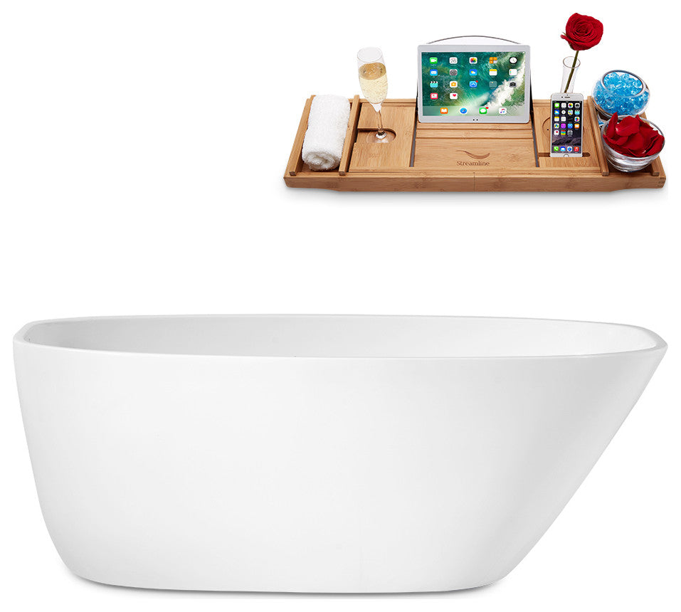 59" Streamline Freestanding Tub and Tray With Internal Drain