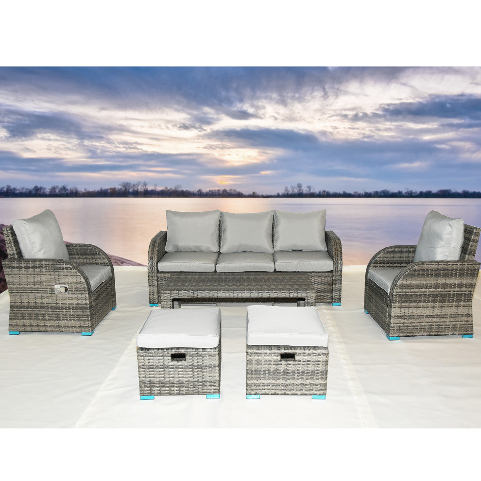 Rattan Patio Sofa Set Water Resistance Outdoor Chairs Set, Light Gray