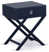 Hamilton Square Night Stand End Table With Drawer, Navy Blue Finish