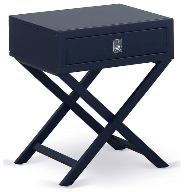 Hamilton Square Night Stand End Table With Drawer, Navy Blue Finish