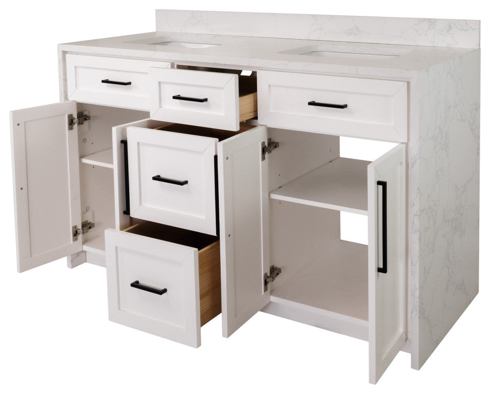 Palisade 60" Bathroom Vanity, White, Engineered Marble, Double