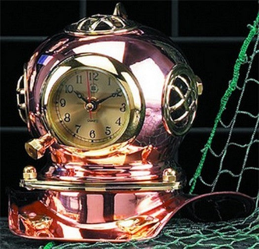 Brass and Copper Quartz Diver's Helmet Clock