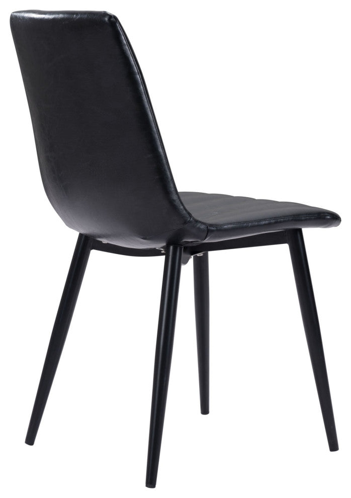 Dining Chair, Set of 2, Faux Vinyl Leather, Steel, Vintage Black, Cafe Bistro