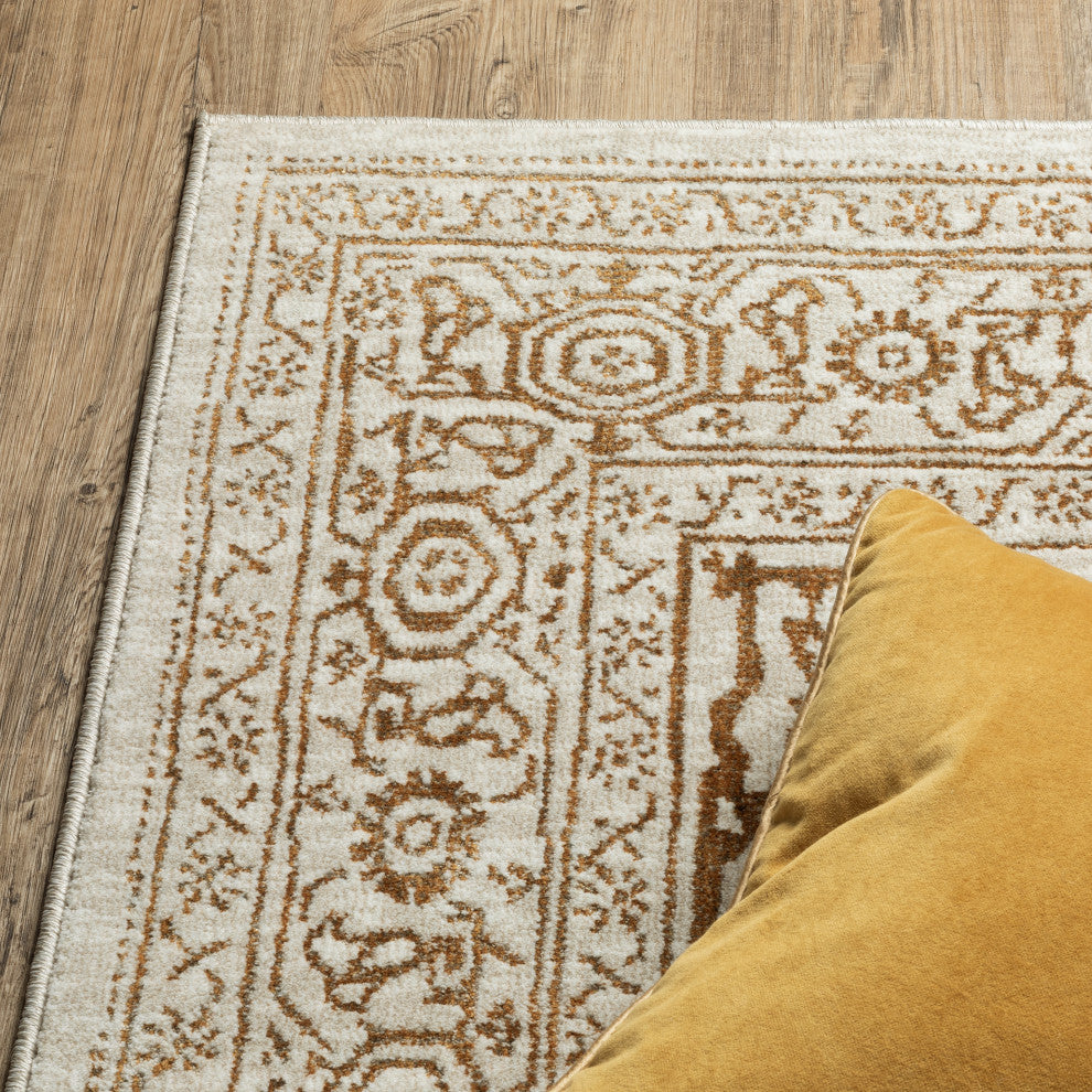 Iris Two-Tone Medallion Ivory/ Gold Area Rug 7'10" x 10'10"