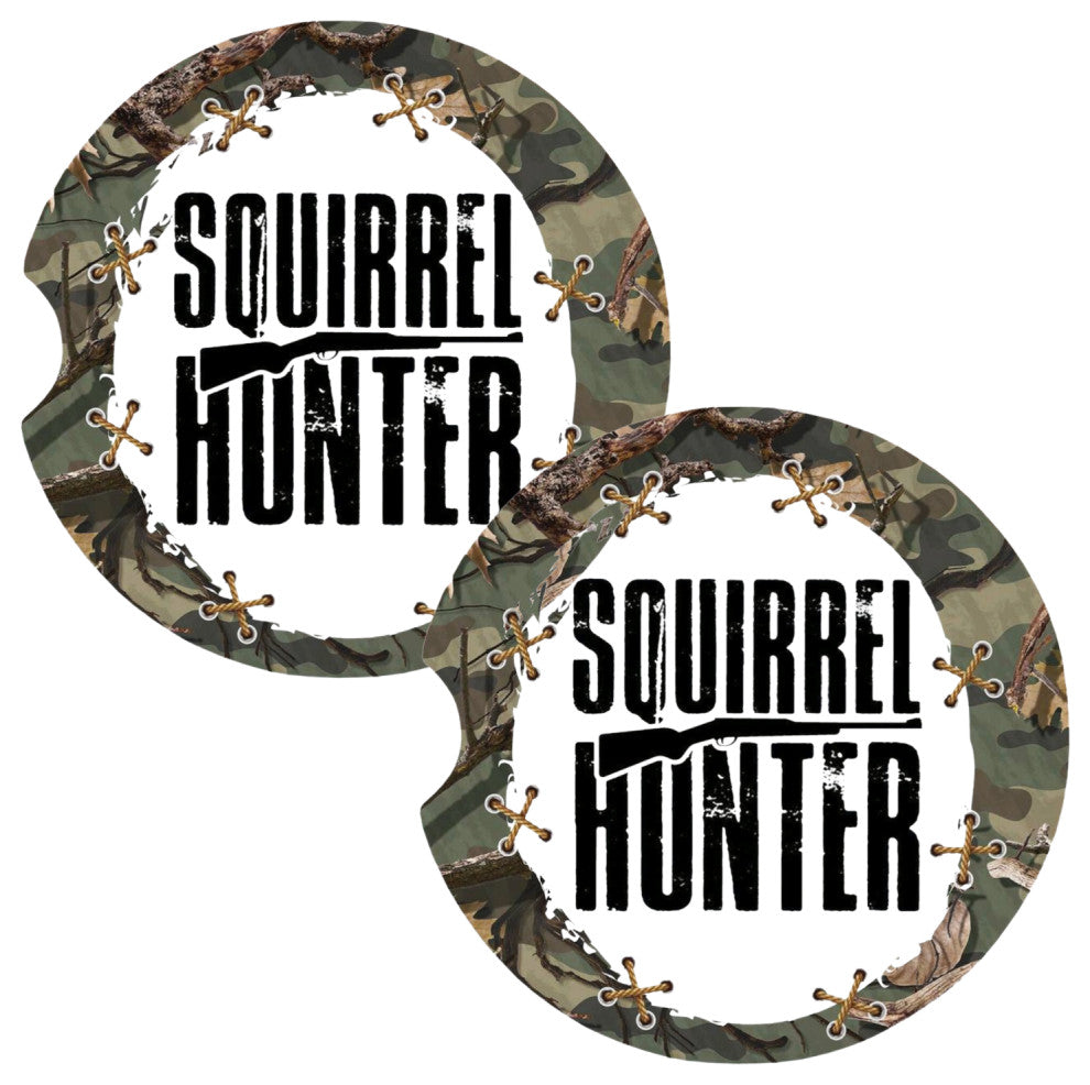 Squirrel Hunter Camouflage Hunting Coasters for Car Cup Holders Set of 2