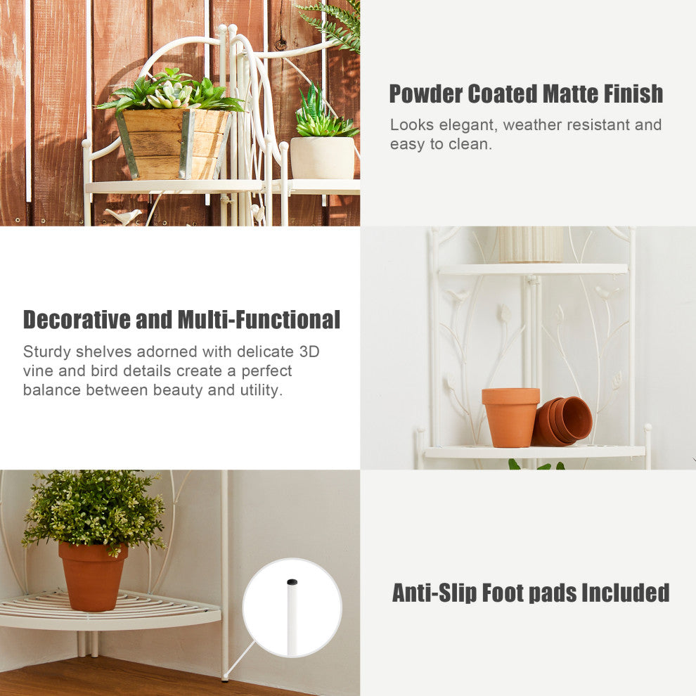 52"H 4-Tiered Metal Corner Shelf Plant Stand, White