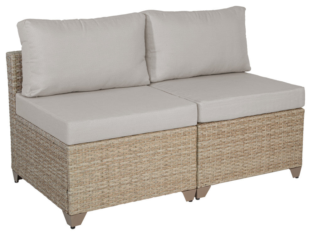 Maui 5-Piece Outdoor Modular Conversation Set, Natural Aged Wicker, Hazel