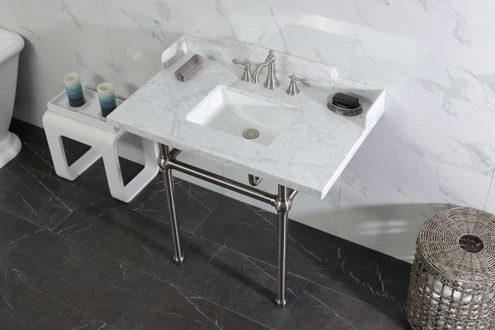 Kingston Brass LMS3630MBSQ8 36" Carrara Marble Console Sink, Legs