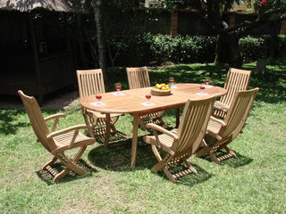 7-Piece Outdoor Teak Dining Set, 94" Extension Oval Table, 6 Warwick Arm Chairs