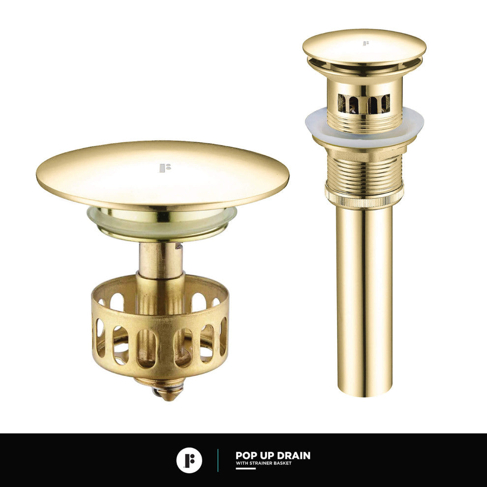 Pop Up Drain With Strainer Basket, Satin Brass