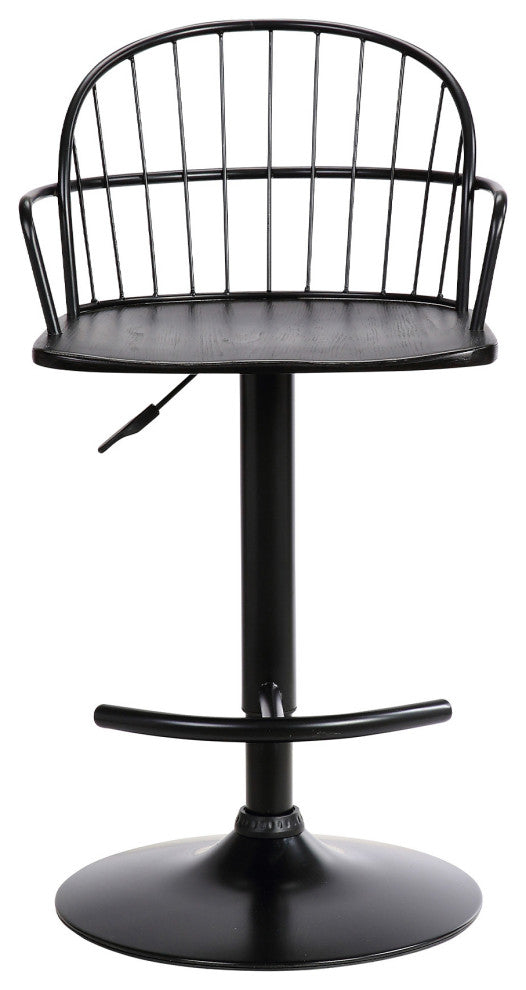 Black Wood and Metal Adjustable Curve Back Bar Stool