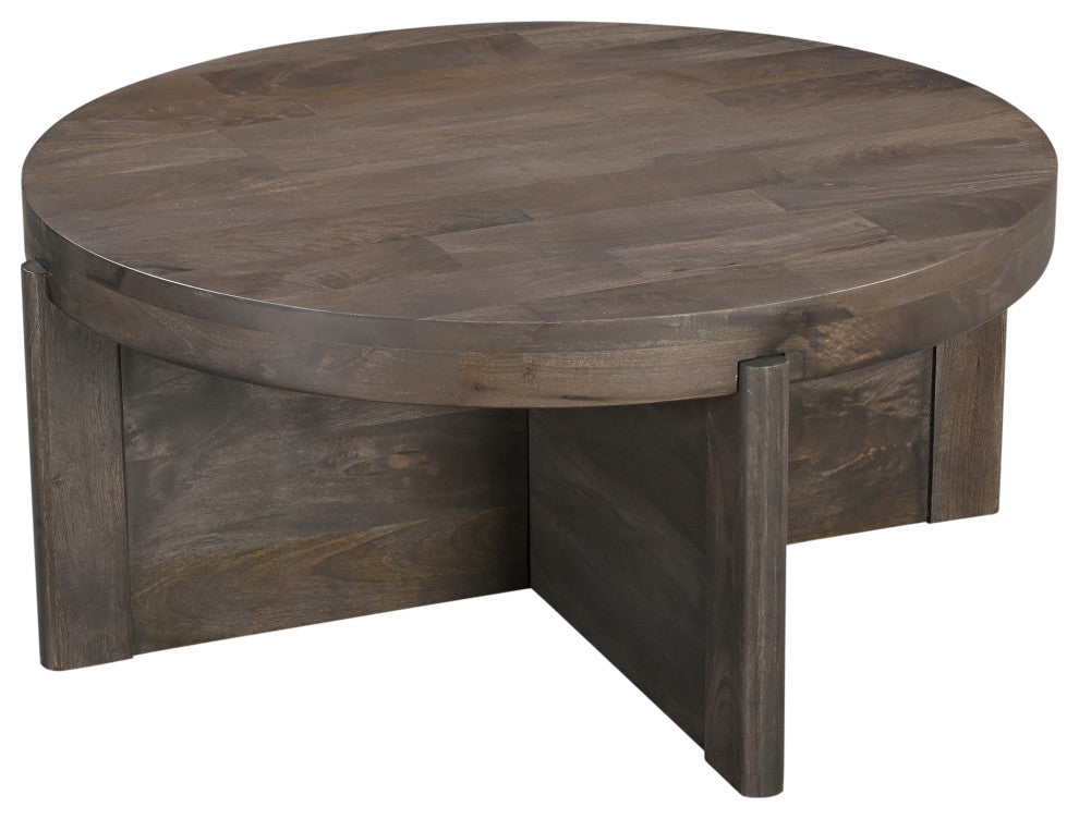 Noah Round Solid Wood Coffee Table, Dark Brown