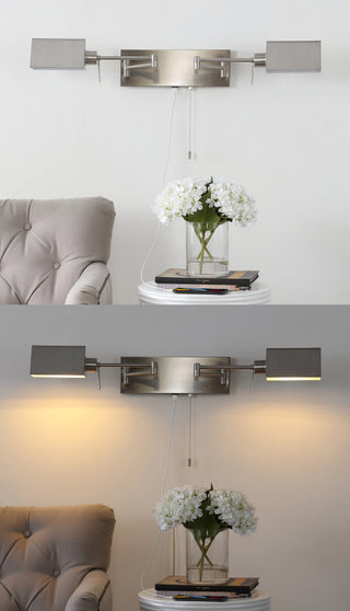 22" 1-Light Swing Arm Plug-In or Hardwired Iron LED Sconce With Pull-Chain