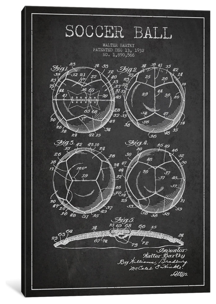 "Bartky Soccer Ball Charcoal Patent Blueprint" Wrapped Canvas Print, 26x18x1.5