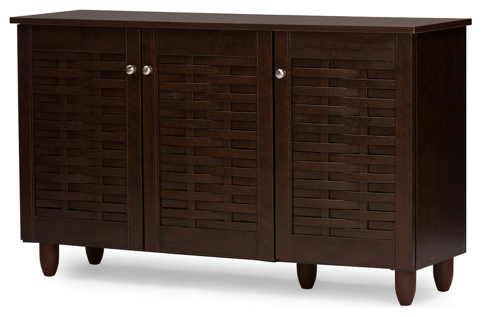 Winda Modern 3-Door Dark Brown Wooden Entryway Shoes Storage Cabinet