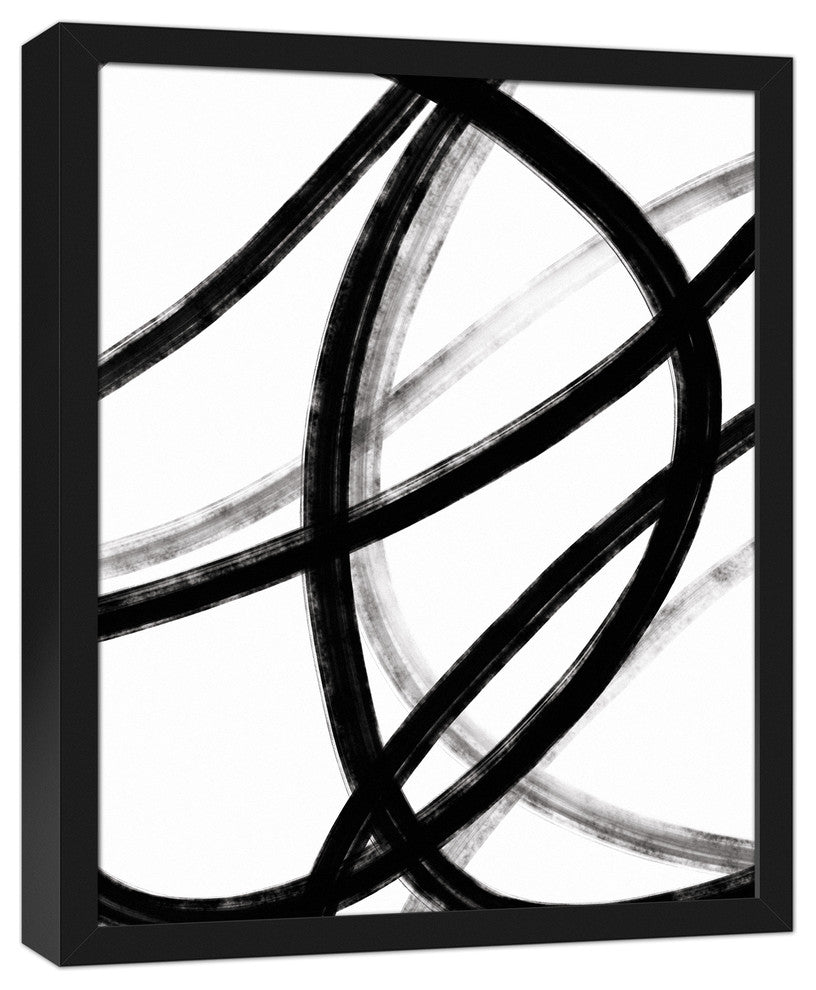 Loops Black and White Abstract 16x20 Black Framed Canvas