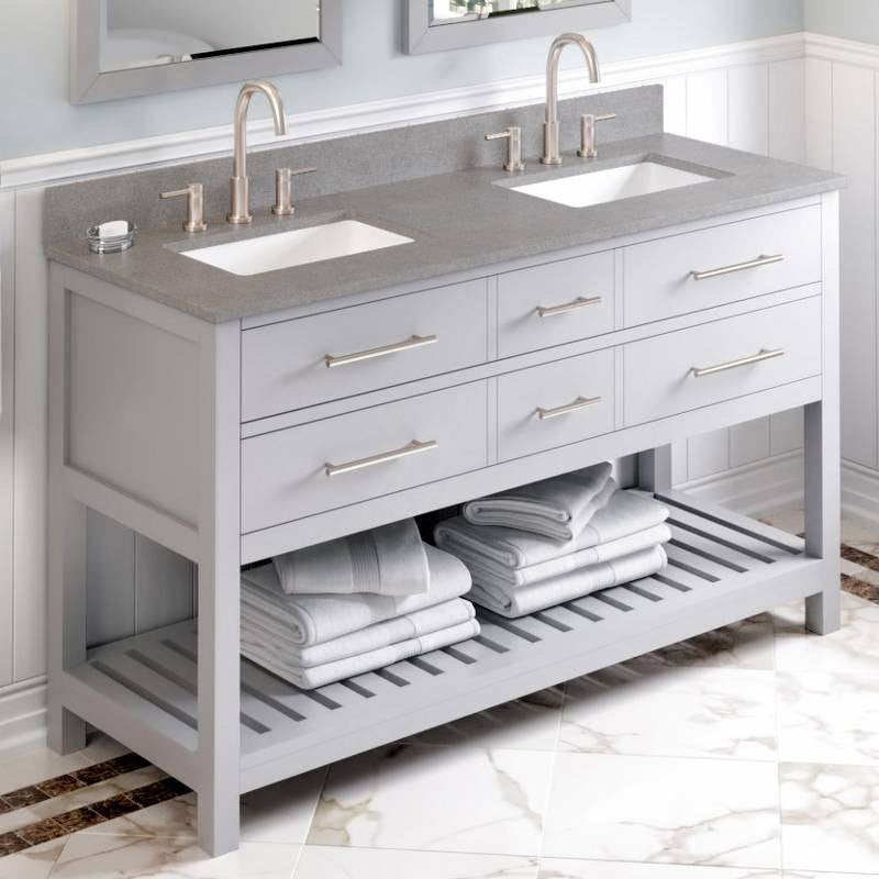 Wavecrest Contemporay Grey 60" Double Bowl Vanity, Steel Grey Cultured Marble To