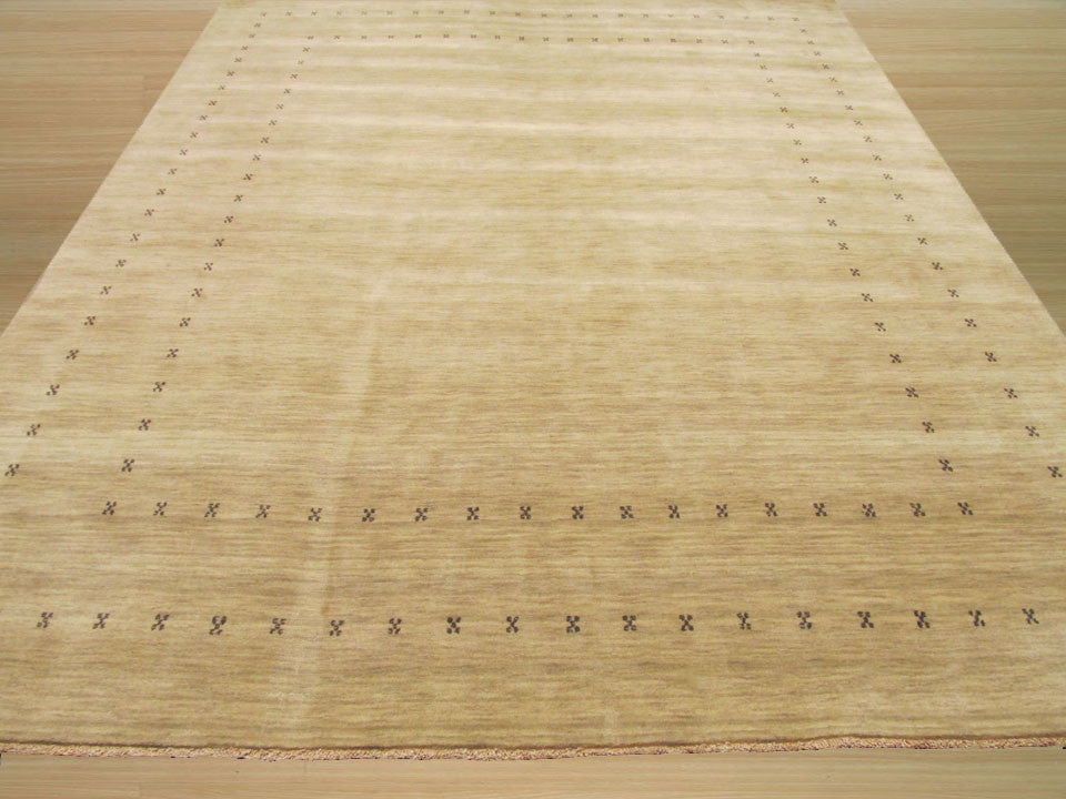 EORC Handmade Wool Beige Traditional Solid Lori Baft Rug, Rectangular 12'x15'
