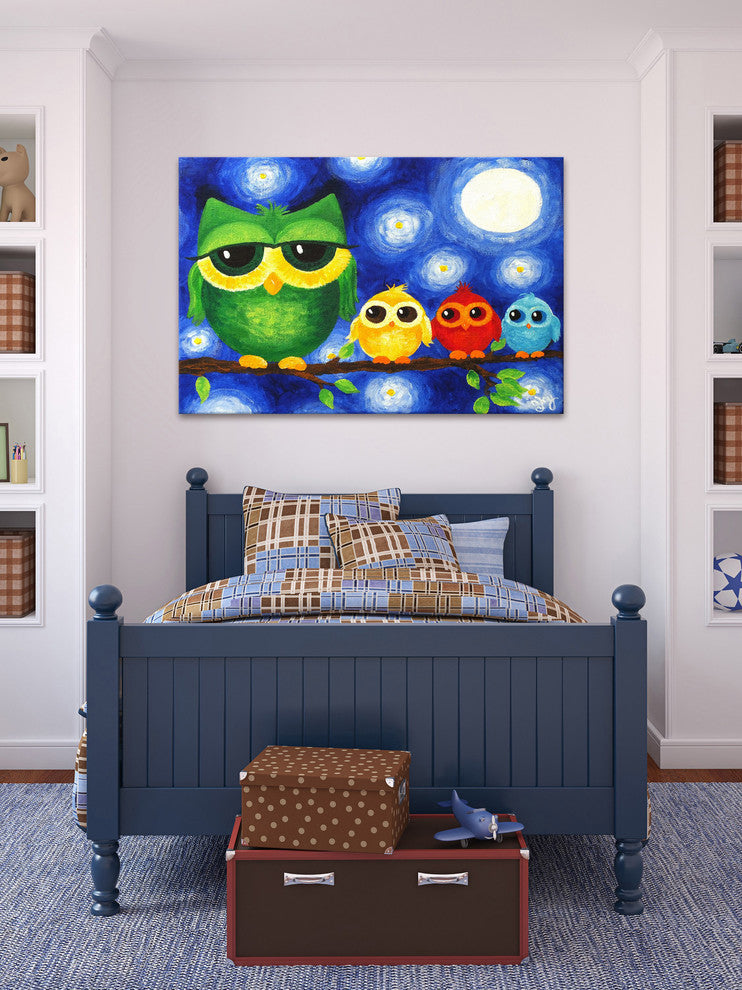 Marmont Hill, "Colorful Owls" by Nicola Joyner Painting on Wrapped Canvas, 36x24