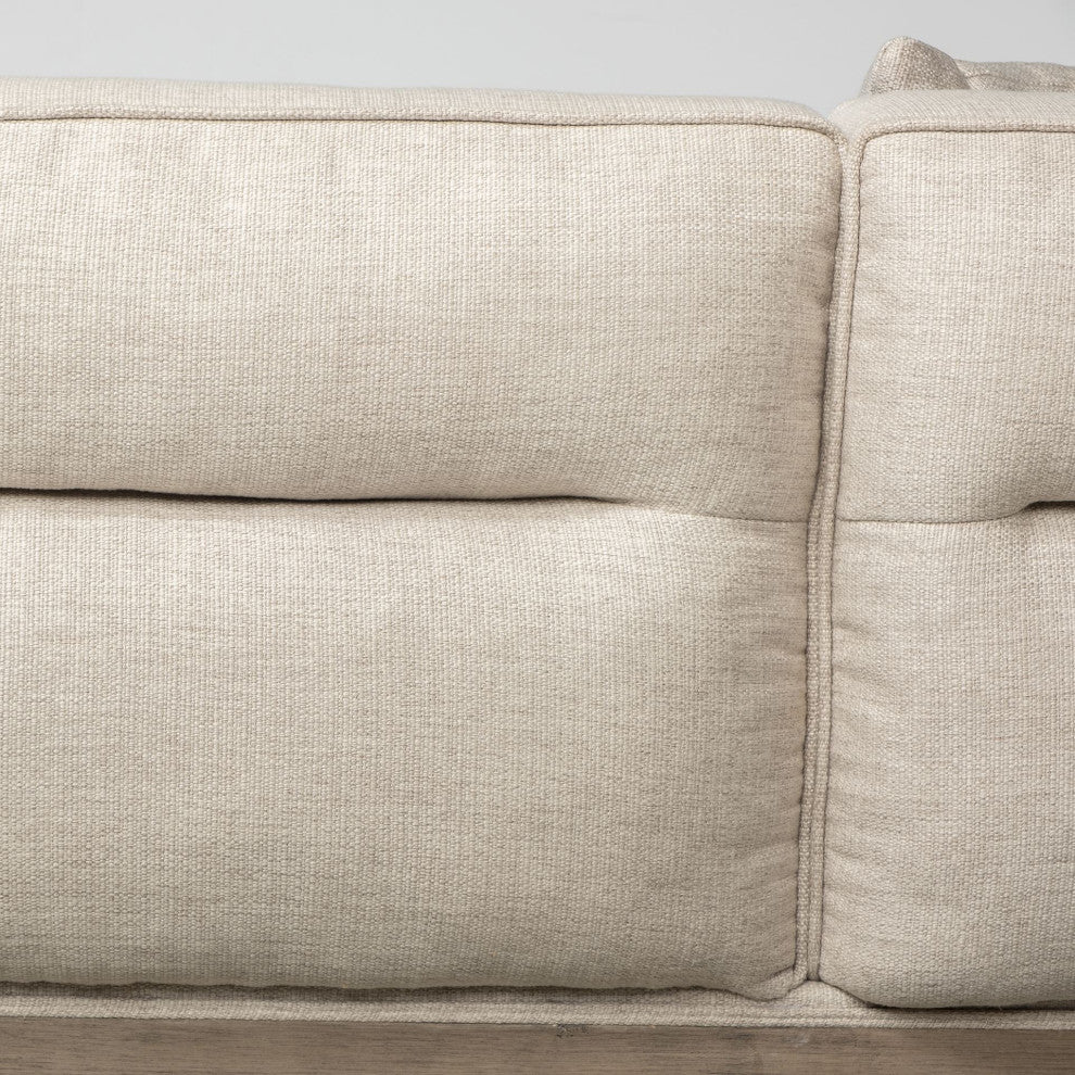 Denali III Beige Fabric, Solid Wood Frame Sectional Sofa, Cream/Brown, Right
