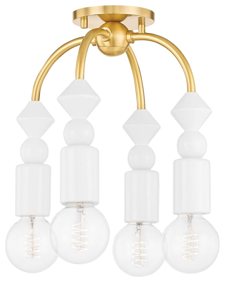 Flora 4-Light Semi Flush Mount Aged Brass