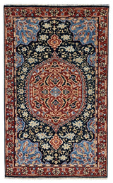 Hand-Knotted Wool Navy/Red Traditional Classic Oushak Rug, 6'x9'