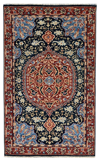 Hand-Knotted Wool Navy/Red Traditional Classic Oushak Rug, 6'x9'