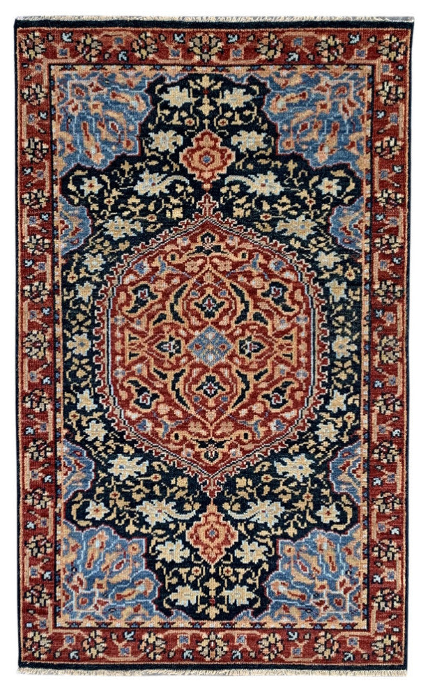 Hand-Knotted Wool Navy/Red Traditional Classic Oushak Rug, 6'x9'