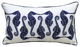 Indigo Series Seahorse Pattern Embroidered Indoor/Outdoor Throw Pillow