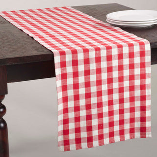 Gingham Plaid Cotton Table Runner, Red