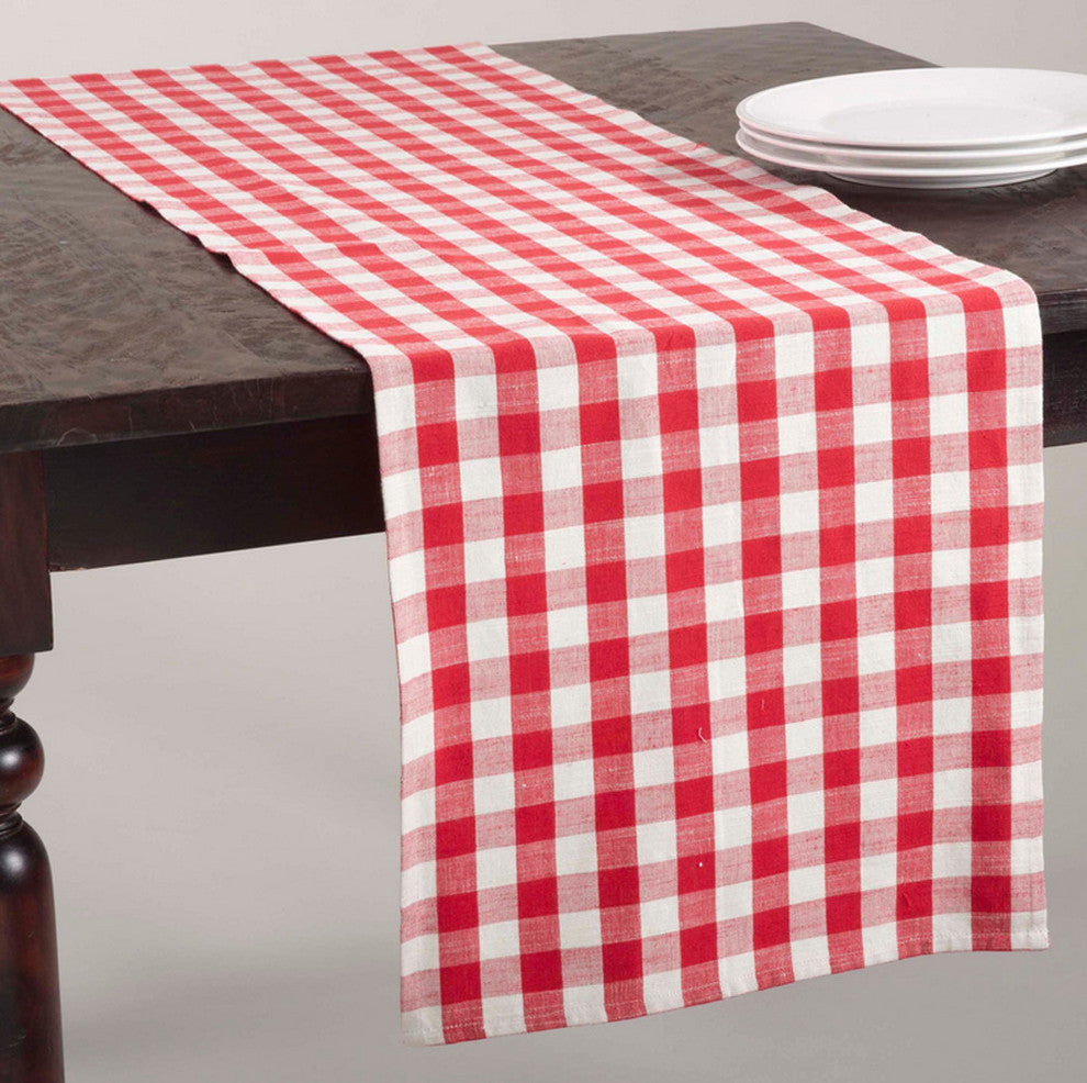 Gingham Plaid Cotton Table Runner, Red